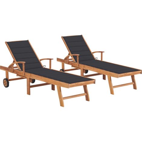 Conjunto de 2 tumbonas sillas de playa camas solares camas de jardín muebles de terraza con cojines antracita teca maciza 020012025