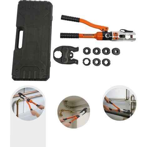 Pinza crimpatrice, 7 ganasce intercambiabili, pressione 10 tonnellate, arancione (1/2)