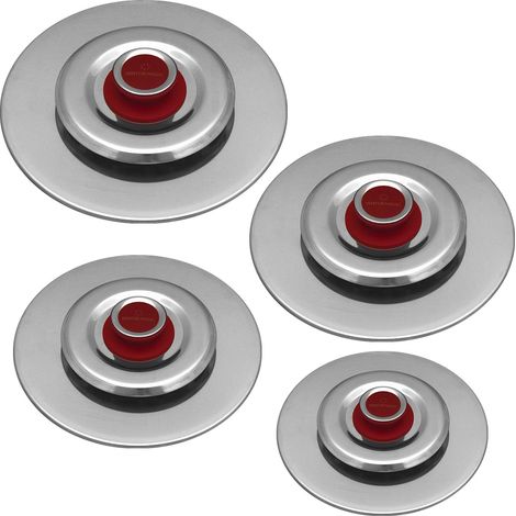 Kit 4 Coperchi Magici Antiodore Ventur Magic Ø25, Ø27, Ø31, Ø35 cm Cooker in Acciaio Inox Pomello Rosso