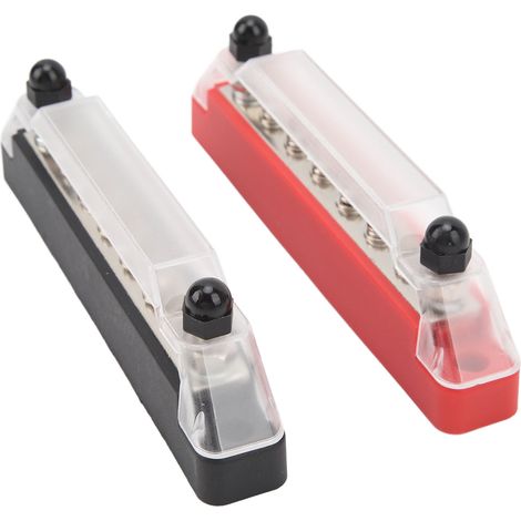 Lot de 2 barres omnibus 150 A noires et rouges pour camping-cars et bateaux, 8 voies, bornes M6, bloc de distribution d'alimentation haute intensité, 12 V CC à 48 V CC. (1/5)
