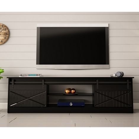 Meuble TV design noir 200 cm Hexa (1/5)