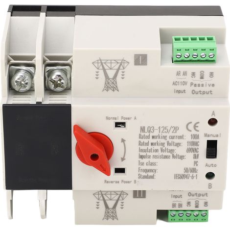 Automatischer Umschalter für 110 V Wechselstrom, 100 A, Dual-Power, 35-mm-Schienenmontage, 2-polig, ATS-Generatorumschalter (1/5)