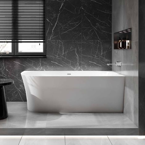 BERNSTEIN - Bañera acrílica exenta NOVA SLIM LINE - Instalación recta - Con sifón y grifo mezclador 8028B, 170 x 78 cm