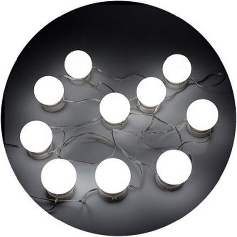 Beleuchtungsset für Schminktische. 10 LED-Leuchten im Hollywood-Stil für Schminktische, mit Dimmer und USB-Anschluss. Weiß.