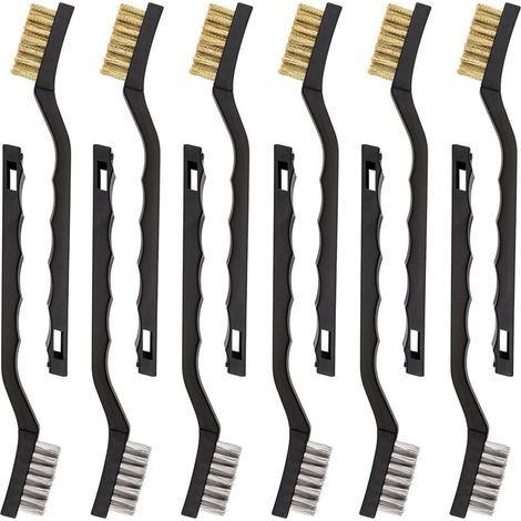 Set mit 12 Mini-Drahtbürsten aus Edelstahl und Messing