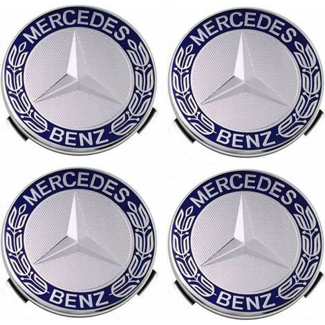 Lot de 4 cache-moyeux 75 mm pour Mercedes Benz – Plastique ABS – Installation rapide et esthétique améliorée – Couleur bleue (1/5)