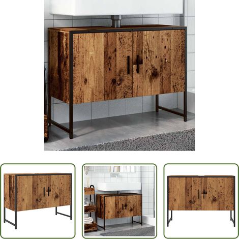 Badmöbel - Waschbeckenunterschrank Altholz-Optik 80x33x60 cm Holzwerkstoff (1/5)