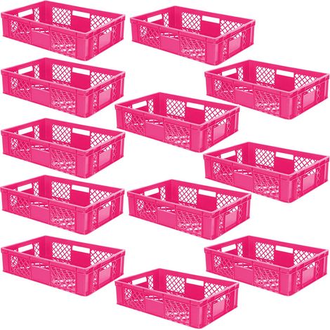 BRB 12x Eurobehälter/Stapelkorb durchbrochen, PE-HD, Industriequalität, lebensmittelecht, LxBxH 600x400x150 mm, pink