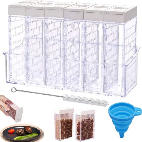 Pots à Épices Boîtes Dassaisonnement Transparent Épices Distributeur Pot Epices avec entonnoir, brosse, pour Rangement de Condiments, sel, Sucre et Poivre (1/5)