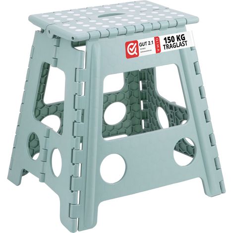 Relaxdays Klapphocker faltbar, Camping Hocker, großer Badhocker, bis 150 kg, Kunststoff, HBT: 39 x 39 x 32 cm, salbei