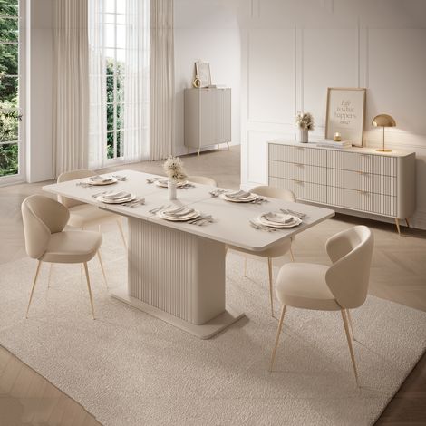 Ausziehbarer Tisch Kariteni, 8 Plätze, Mittelauszug, 160x90x75h cm Beige (1/5)