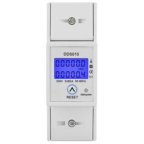Compteur d'Énergie Électrique sur Rail DIN 35mm, Compteur Horaire 230V/5-80A Monophasé, Compteur de Rétroéclairage Électronique, Mètre Watt KWh (1/5)