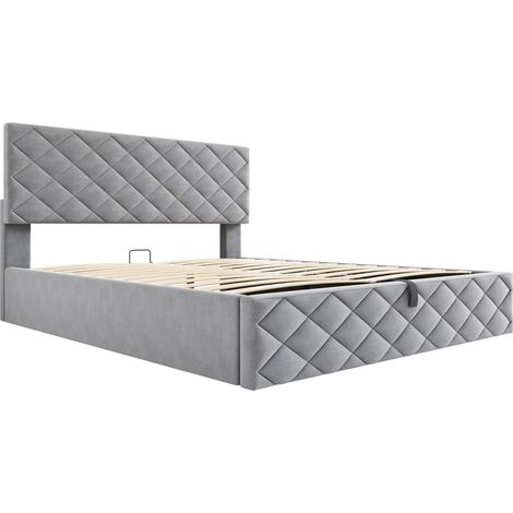 Letto capitonné idraulico 140 x 200 cm con rete e contenitore grigio MODENUIT (1/5)