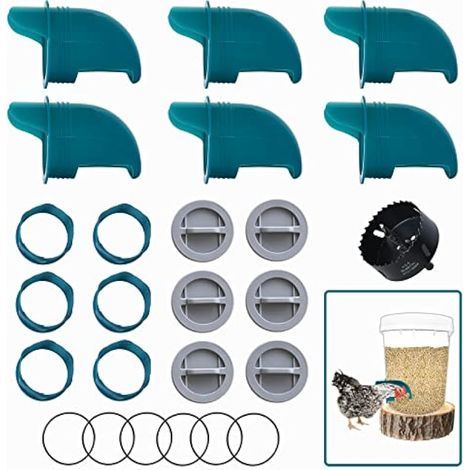 Mangeoires de Poulet sans gaspillage 6 Ports + scie Cloche, mangeoire Automatique pour Poulets, Canards, oies, Oiseaux, cailles (1/4)
