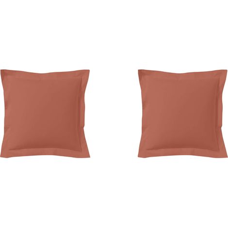 Lot de 2 taies d'oreillers terracotta 100% coton 65x65 cm (1/2)