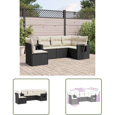 The Living Store Salon de jardin 5 pcs avec coussins noir résine tressée - Ensemble Salon De Jardin - Meuble De Jardin - Salon Extérieur - Résine Tressée - Rotin Synthétique (1/3)