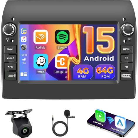 4+64GB Autoradio Android 15 pour Fiat Ducato/Citroen Jumper/Peugeot Boxer avec écran Tactile de 7", Radio Auto avec Carplay Android Auto sans Fil, FM/RDS BT GPS WiFi SWC Caméra de Recul + MIC (1/5)