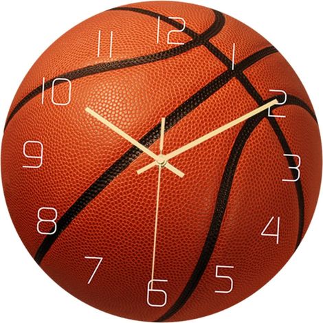 Horloge murale JeiibrZui au design vintage de ballon de basket - Décoration rétro sur le thème du basket pour chambre d'enfant - Horloge 3D en forme de ballon de football, mécanisme silencieux - 30 x  (1/5)