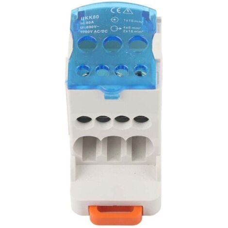 Boîte de distribution électrique 16mm² – Bornier à 4 connexions – Courant nominal 80A – Nylon ignifuge – Installation sur rail DIN