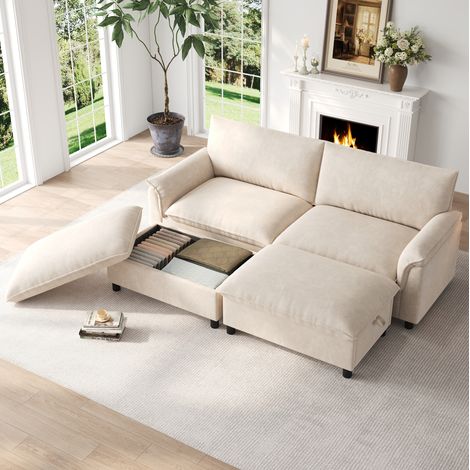 Sofá cama modular con almacenaje chenilla OKMYHOME (1/5)