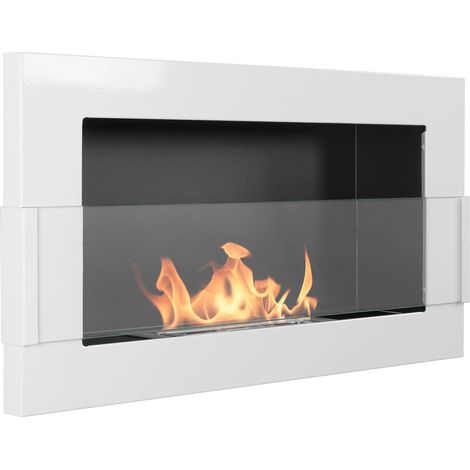 Bioethanol Wandkamin 65 × 40 cm mit Sicherheitsglas, TÜV-Brenner 0,35 l, Weiß Hochglanz (1/5)
