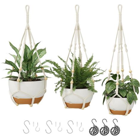 3er-Set Makramee Blumenampeln mit Selbstbewässerung & Kette, Hängende Blumentöpfe für Zimmerpflanzen (1/5)