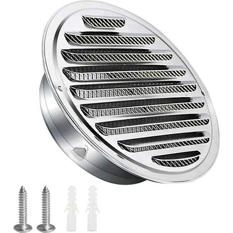 Grille d'aération en acier inoxydable 100mm avec vis et chevilles Protection contre les intempéries Lamelles avec moustiquaire et boucle Grille d'évacuation d'air ronde Visser et bride Grille Devenirr (1/4)