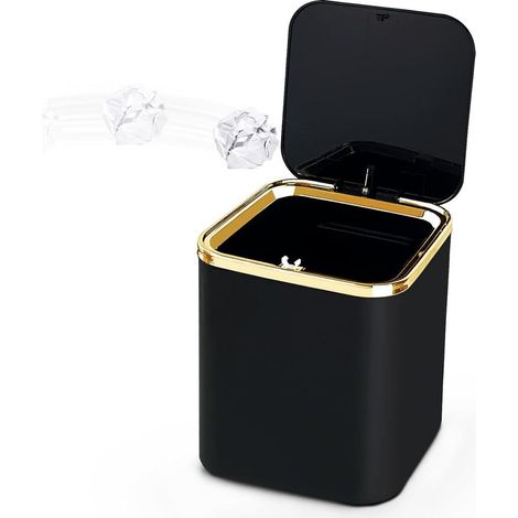 Mini Poubelle de Table avec Couvercle 2L, Petite Poubelle Cuisine(Noir) (1/5)