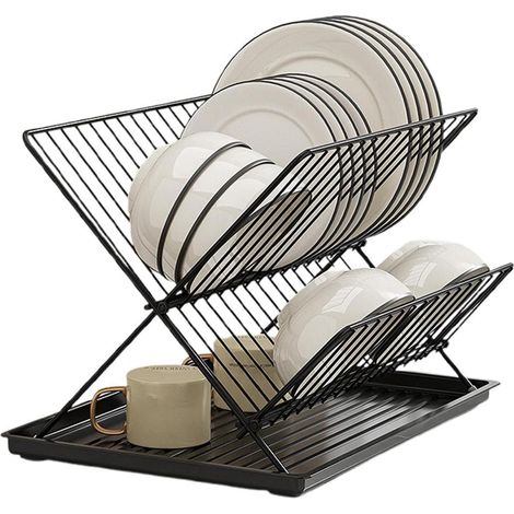 Étagère de rangement de cuisine, égouttoir à bols, égouttoir multifonctionnel noir (1/5)