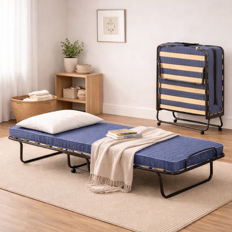 Talamo Italia - Letto pieghevole Ada, Lettino salvaspazio, Brandina 100% Made in Italy, con imballo rinforzato, Materasso in memory 200 cm incluso, 80x200h40 cm, rete 15 doghe