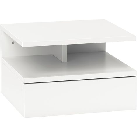 Comodino Sospeso per Camera da Letto 35x32x22,5 cm con Cassetto in Legno Bianco (1/5)