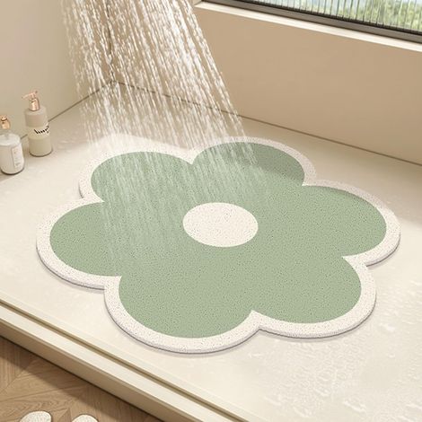 Runde Duschmatte aus Luffa, rutschfest und schimmelresistentem PVC mit Wasserablauf, schnelltrocknend (grün, 50 x 50 cm)