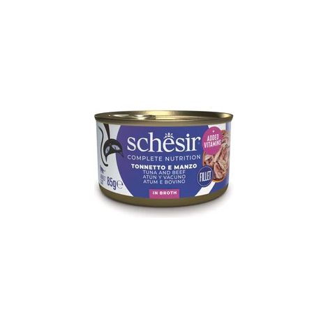 Schesir Atun y Vacuno con Arroz al Natural - Comida Humeda Completa para Gatos - 85 g