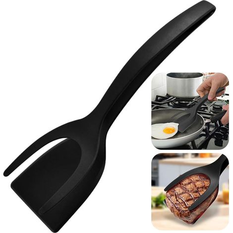 2-in-1 Eierwender, antihaftbeschichteter Silikon-Kochspatel, umgedrehter Eierwender, Grillzange, Küchenhelfer für Fisch, Eier, Burger und Crêpes (1/5)