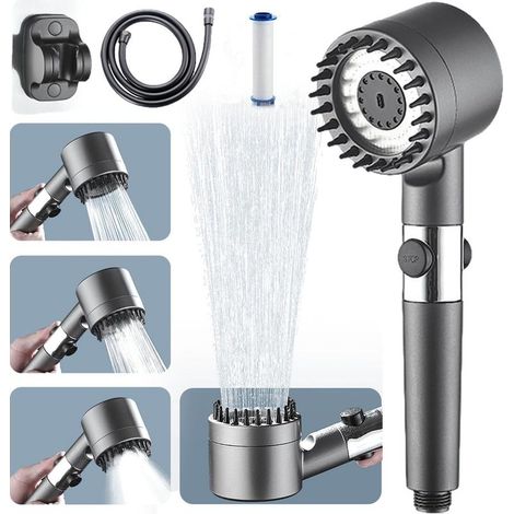 Pommeau de Douche Haute Pression, Douchette Douche Salle de Bain 4 Modes Réglable, Anti Calcaire Douchette Massant avec Stop Eau, Pommeau de Douche Économie d'Eau, SPA Pomme de Douche (C) (1/5)