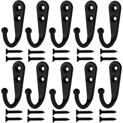 Lot de 10 crochets muraux - Style industriel - Crochets porte-serviettes - Avec vis - Noir (1/5)