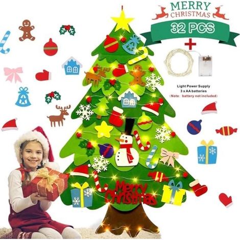 Sapin de Noël en feutre - Décoration de fête - 32PCS avec lumière - Intérieur - Pour enfants - Mixte (1/4)
