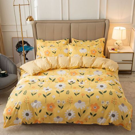 Housse de couette douce en polyester épais, motif fleurs jaunes, idéale pour dortoir et chambre, dimensions 150x200 cm (1/5)