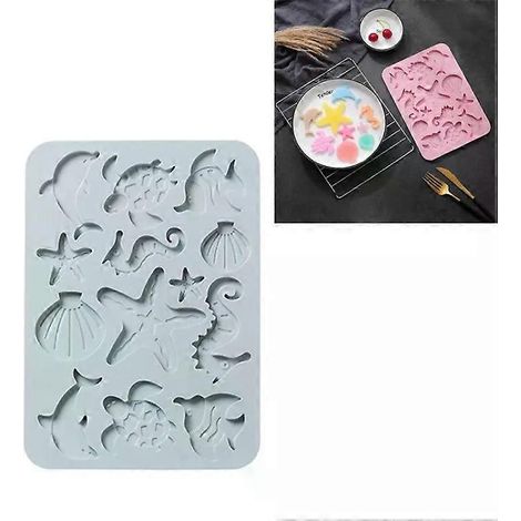 Moule à glace en silicone motif marin - Lot de 4, résistant aux hautes températures, bleu (1/5)