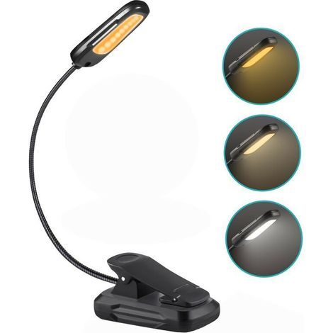 royaluxe -Lampe de Lecture, TEAMPD 9 LEDs Liseuse Lampe Clip USB Rechargeable, 360°Cou Flexible, 3 Température de Coul(Blanc/Chaud/Blanc Chaud), Mini Veilleuse pour Lire au Lit,Enfant,Kindle,Voyage,Ca (1/5)