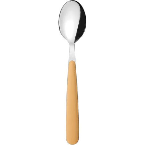 Cucharita de mesa de acero inoxidable color mostaza.
