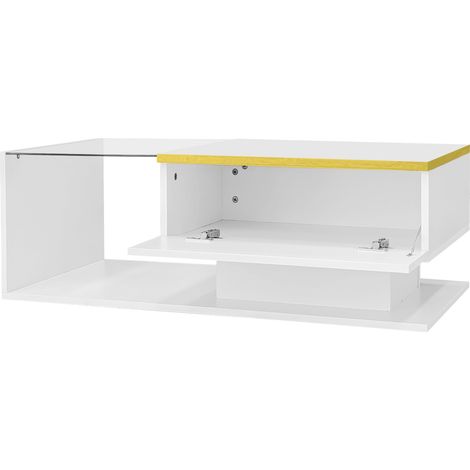 Tavolino da salotto 90 cm bianco lucido con vetro temperato e LED a 16 colori HOMVRA (1/5)