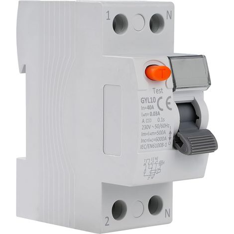Disjoncteur Différentiel 40A 2P Disjoncteurs Électriques Interrupteur AC230V Differentiel 40A type A Montage DIN pour Industriel, Immeubles de Grande Hauteur, etc. (GYL10-2P-40A-0.03A) (1/5)