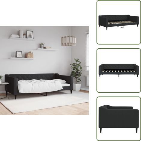 Lit de repos sans matelas noir 90x190 cm tissu - Lit Deux Places - Canapé Convertible - Lit Invité - Meuble Multifonctionnel - Literie (1/5)