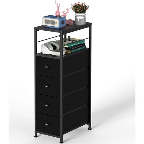 Commode étroite pour salle de bain avec 4 tiroirs en tissu et étagère en bois pour petit espace Noir (1/5)