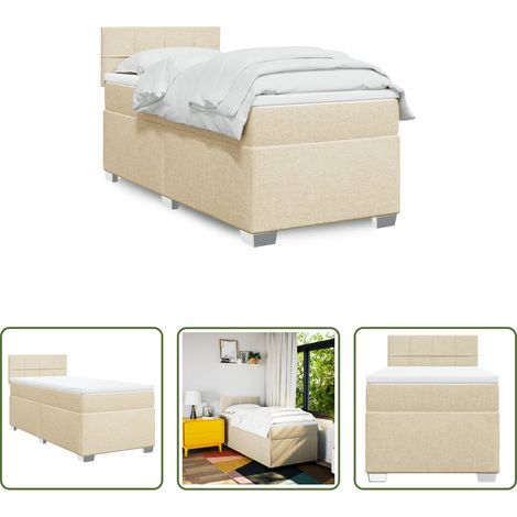 vidaXL Surmatelas -  Sommier à lattes de lit et matelas Crème 90x190 cm Tissu (1/5)
