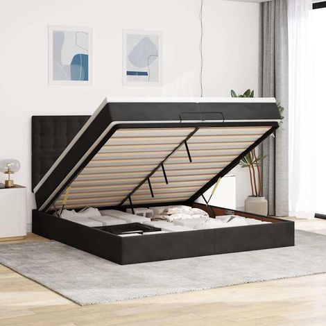 Ottoman-Bett mit Matratzen Schwarz 200x200 cm Samt