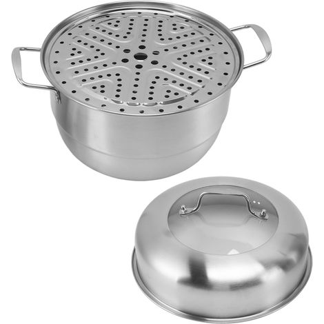 Cocotte vapeur en acier inoxydable avec poignées latérales, multicouche épaisse, couvercle en verre trempé, 2 étages (1/5)