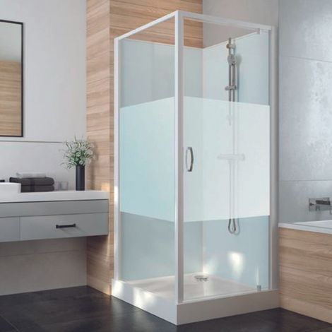 Cabine de douche Izi Glass2 Leda - Carrée - Portes pivotantes - Verre sérigraphié - 90 x 90 cm (1/2)