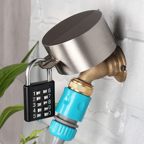 Blocco per rubinetto acqua in metallo, adatto per esterni e tubi da giardino, in acciaio inossidabile con lucchetto, anti-furto